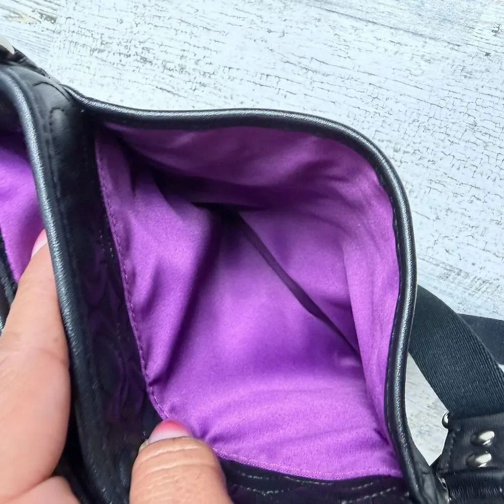 Authentic COACH Black Embossed Leather Op Art Crossbody Flight Bag